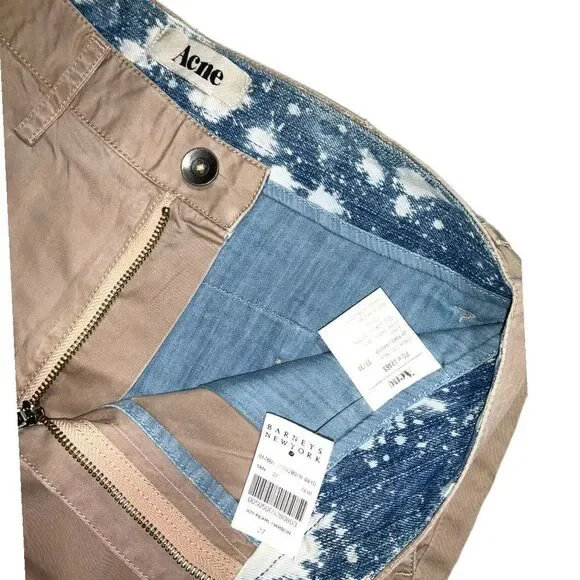 Acne Studios Beige Chino Pants Men Straight-Cut Zip Fly Pockets Contrast Waist